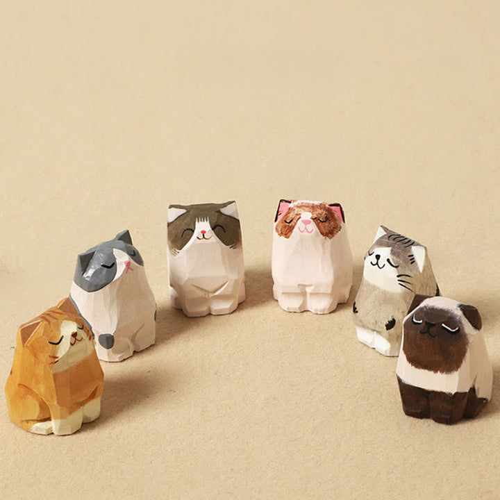Buddha Stones Porte-clés en bois sculpté à la main représentant un chat Om Mani Padme Hum et la paix - image 17