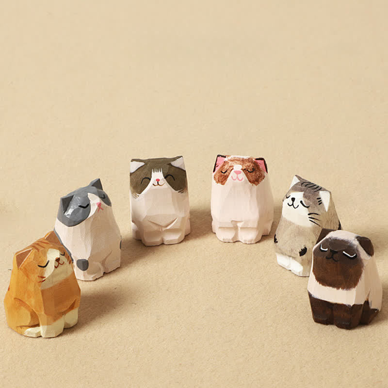 Buddha Stones Porte-clés en bois sculpté à la main représentant un chat Om Mani Padme Hum et la paix - image 17