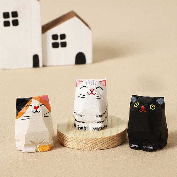 Buddha Stones Porte-clés en bois sculpté à la main représentant un chat Om Mani Padme Hum et la paix - image 16
