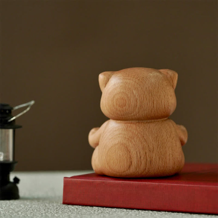 Buddha Stones Chat méditant en bois, sculpté à la main, décoration animalière mignonne - image 6