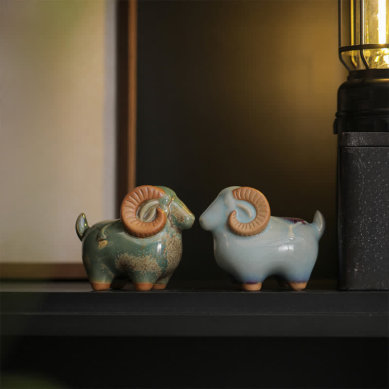Buddha Stones Décoration décorative en céramique à glaçure changeante au four, représentant un bélier, symbole de prospérité et d'animaux mignons du zodiaque chinois - image 18
