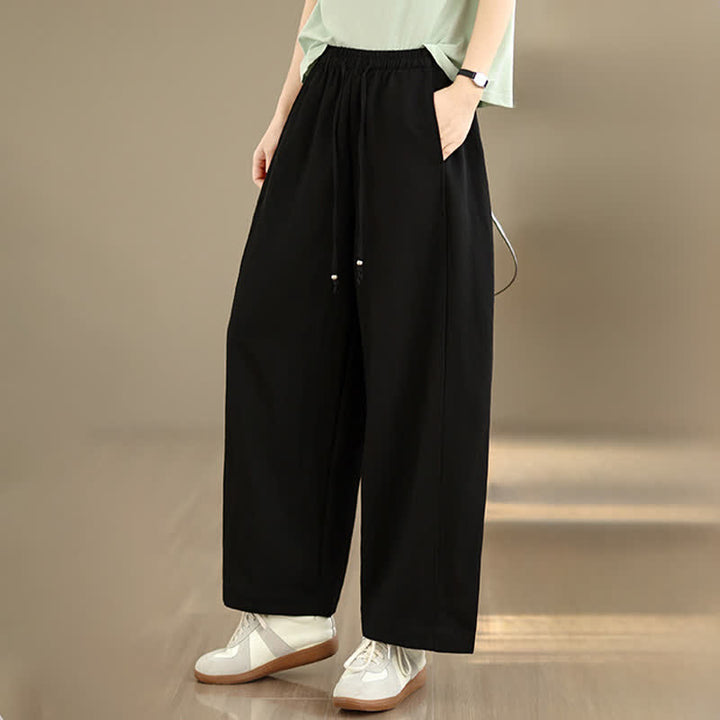 Buddha Stones Pantalon court uni décontracté d'été à cordon de serrage, pantalon à jambes larges pour femme avec poches - image 8