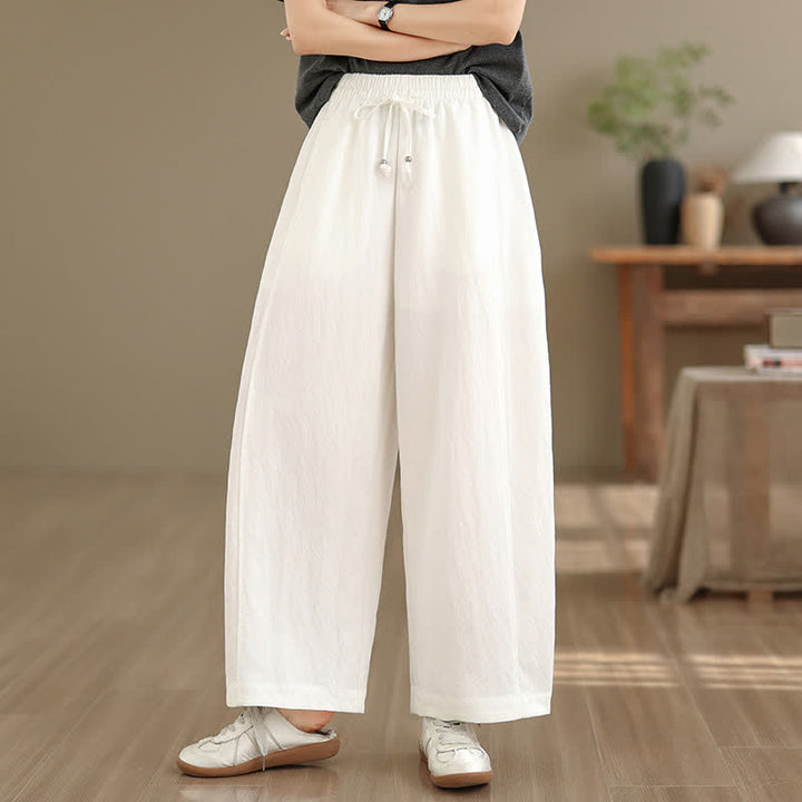 Buddha Stones Pantalon court uni décontracté d'été à cordon de serrage, pantalon à jambes larges pour femme avec poches - Blanc - US12, UK/AU16, EU44 (2XL) - image 0