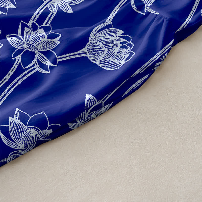 Buddha Stones Robe midi d'été décontractée pour femme, à motif lotus et poches - image 2