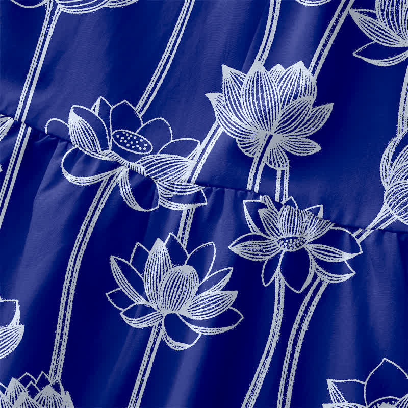 Buddha Stones Robe midi d'été décontractée pour femme, à motif lotus et poches - image 1