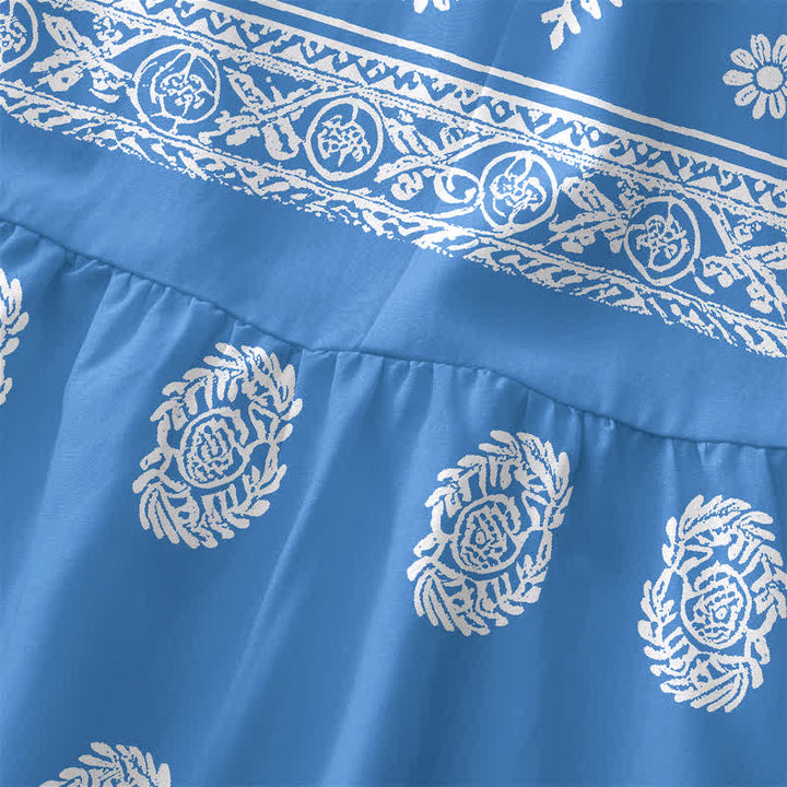 Buddha Stones Robe midi d'été décontractée pour femme, à rayures géométriques et médaillons, sans manches et avec poches - image 1