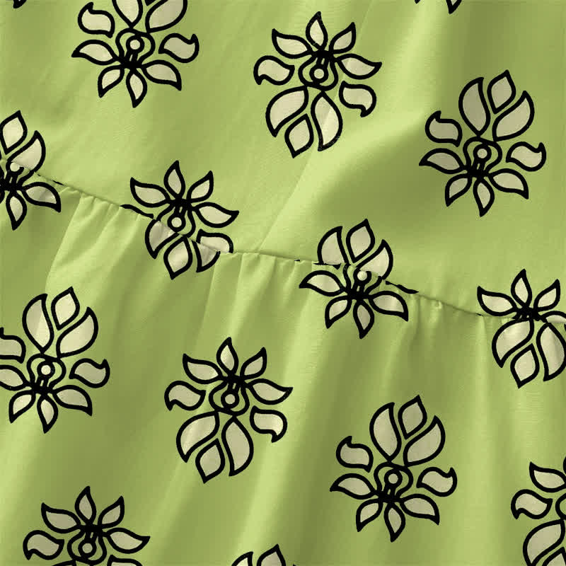 Buddha Stones Robe midi d'été décontractée pour femme, sans manches, à bordure florale menthe, avec poches - image 1
