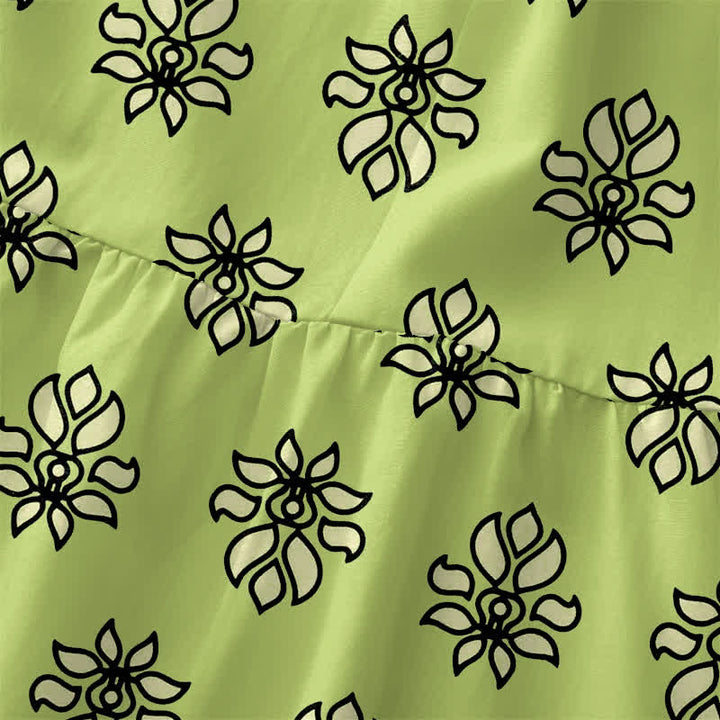 Buddha Stones Robe midi d'été décontractée pour femme, sans manches, à bordure florale menthe, avec poches - image 1