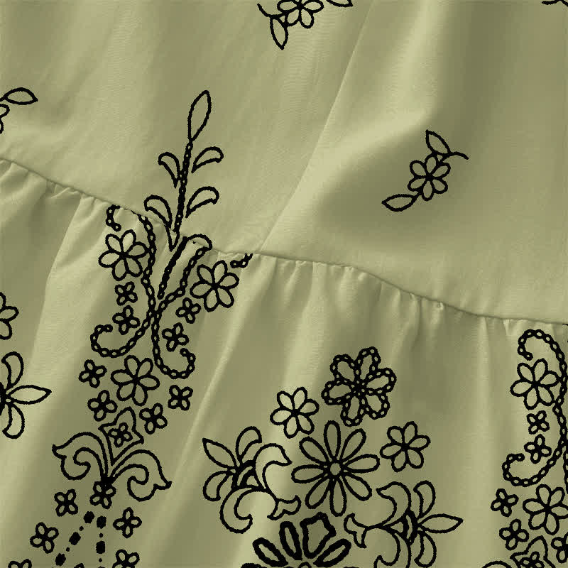 Buddha Stones Robe midi d'été décontractée à motif floral bohème et sans manches avec poches pour femme - image 1