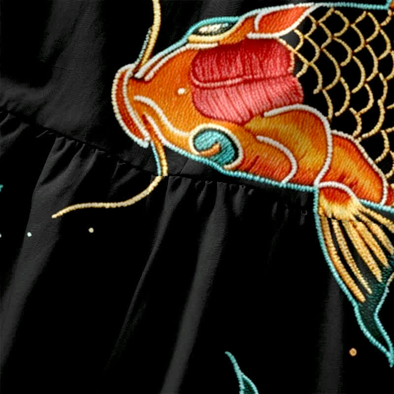 Buddha Stones Robe midi d'été décontractée pour femme, à motif floral ondulé et carpes koï, avec poches - image 1