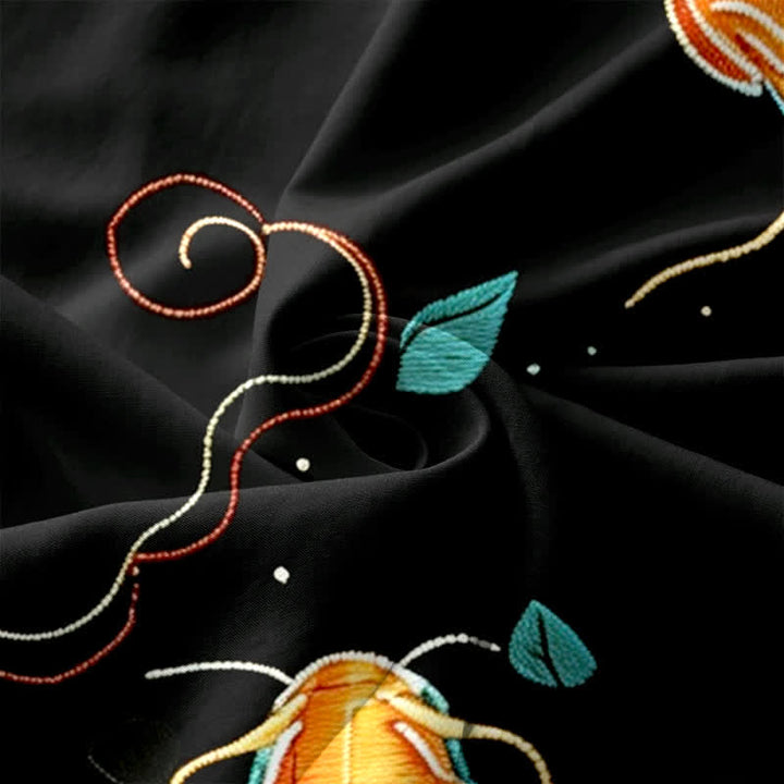 Buddha Stones Robe midi d'été décontractée pour femme, à motif floral ondulé et carpes koï, avec poches - image 3