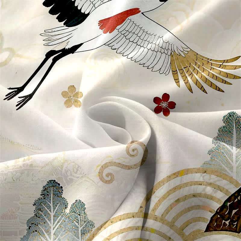 Buddha Stones Robe midi d'été décontractée pour femme, motif grue et fleurs de prunier, sans manches et avec poches - image 3