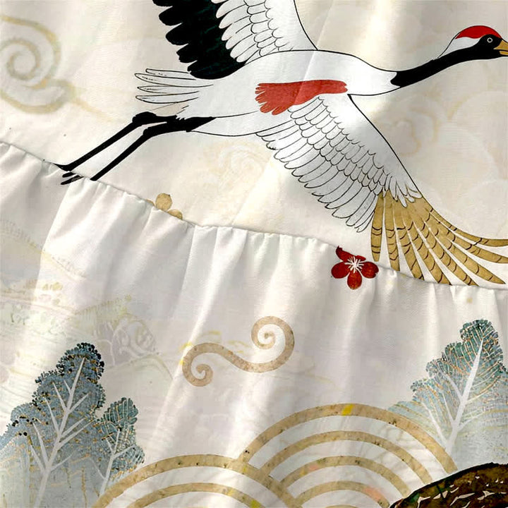 Buddha Stones Robe midi d'été décontractée pour femme, motif grue et fleurs de prunier, sans manches et avec poches - image 1