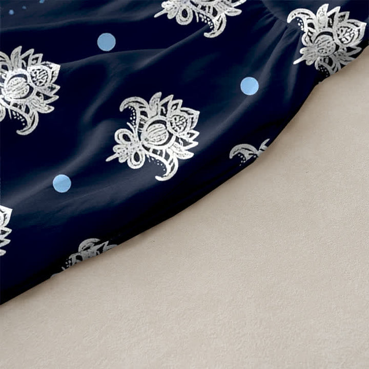 Buddha Stones Robe midi d'été décontractée pour femme, sans manches, à bordure de lotus et à motifs floraux, avec poches - image 2