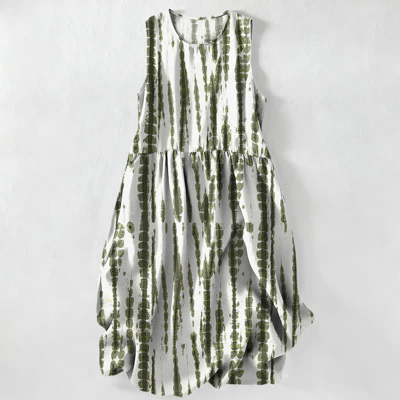 Buddha Stones Robe midi d'été décontractée à rayures verticales brossées, sans manches et avec poches, pour femme - Neige - image 0