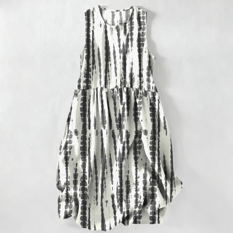 Buddha Stones Robe midi d'été décontractée à rayures verticales brossées, sans manches et avec poches, pour femme - WhiteSmoke - image 4