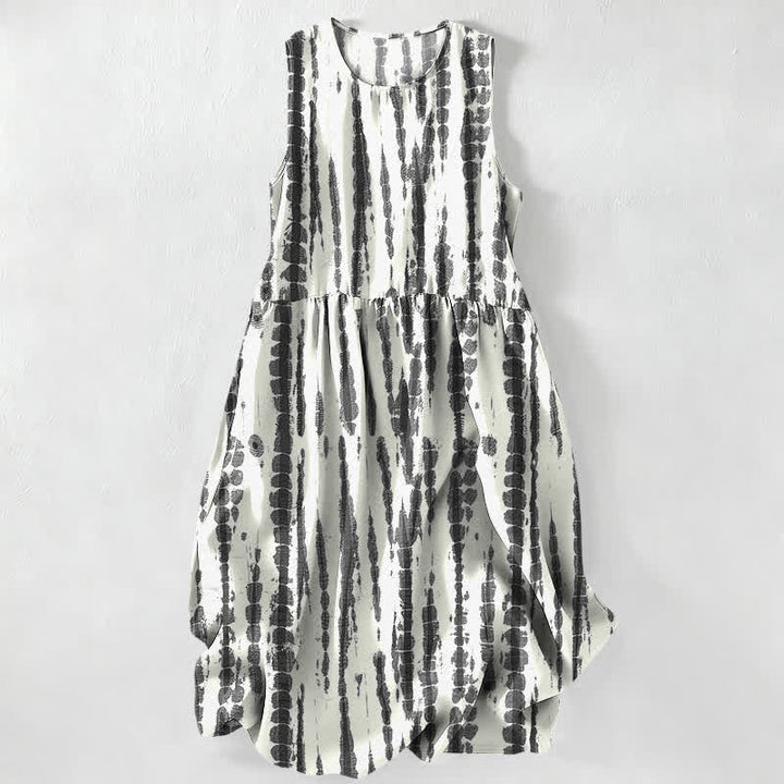 Buddha Stones Robe midi d'été décontractée à rayures verticales brossées, sans manches et avec poches, pour femme - WhiteSmoke - image 4