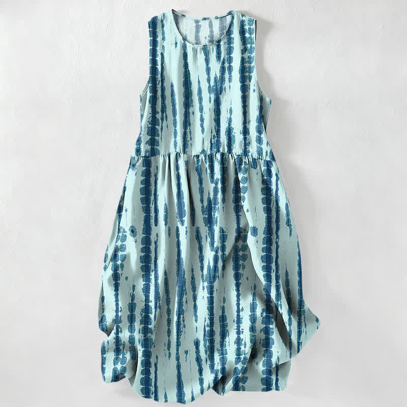 Buddha Stones Robe midi d'été décontractée à rayures verticales brossées, sans manches et avec poches, pour femme - Turquoise pâle - image 5