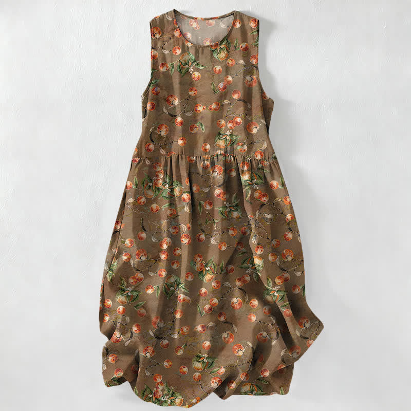 Buddha Stones Robe midi d'été décontractée pour femme, à motif floral vintage et sans manches, avec poches - Pérou - US16，UK/AU20，EU48 (3XL) - image 0
