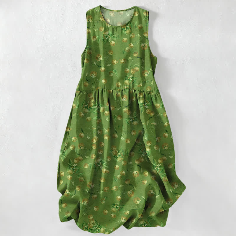 Buddha Stones Robe midi d'été décontractée pour femme, à motif floral vintage et sans manches, avec poches - Vert mer moyen - US16，UK/AU20，EU48 (3XL) - image 4