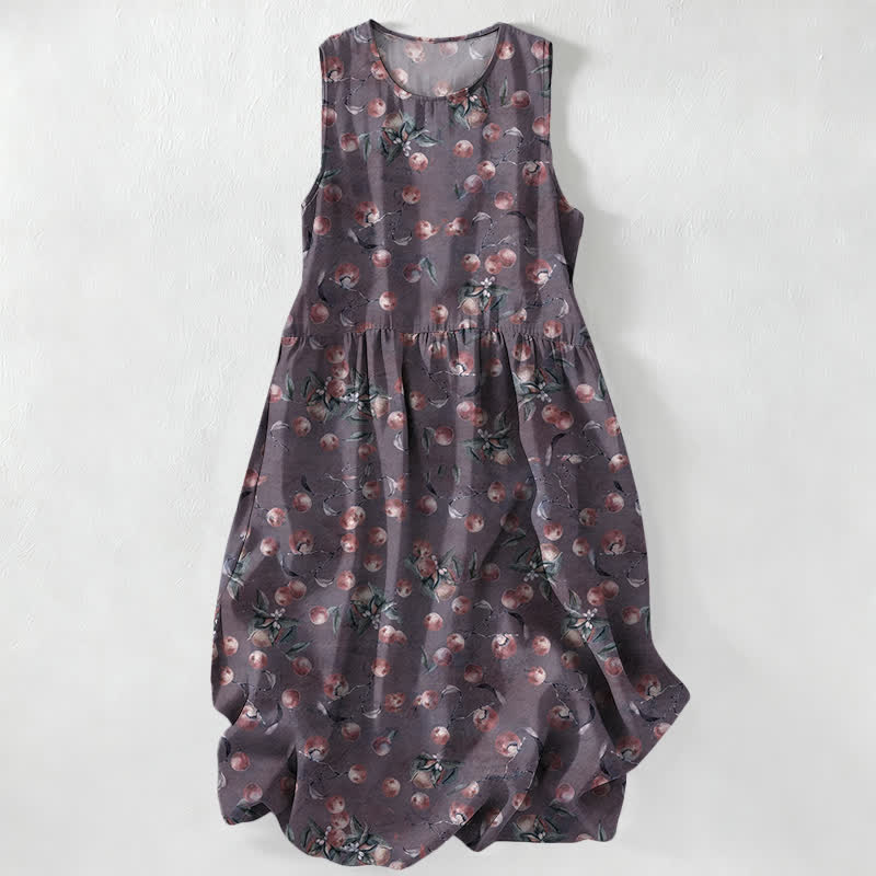 Buddha Stones Robe midi d'été décontractée pour femme, à motif floral vintage et sans manches, avec poches - Prune - US16，UK/AU20，EU48 (3XL) - image 5
