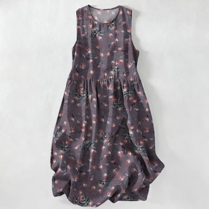 Buddha Stones Robe midi d'été décontractée pour femme, à motif floral vintage et sans manches, avec poches - Prune - US16，UK/AU20，EU48 (3XL) - image 5
