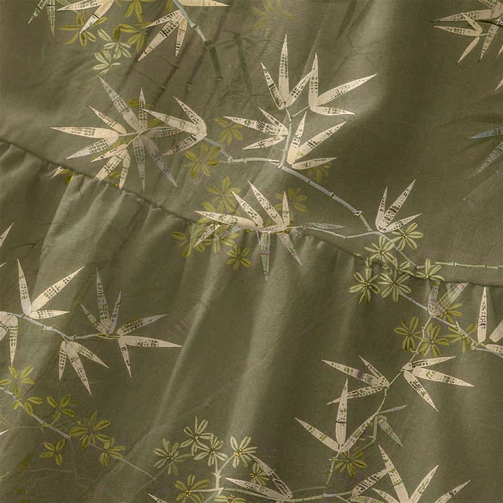Buddha Stones Robe midi d'été décontractée pour femme, sans manches, à motif de feuilles de bambou et poches - image 1