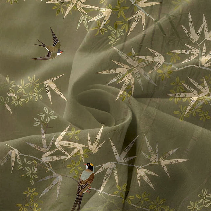 Buddha Stones Robe midi d'été décontractée pour femme, sans manches, à motif de feuilles de bambou et poches - image 3