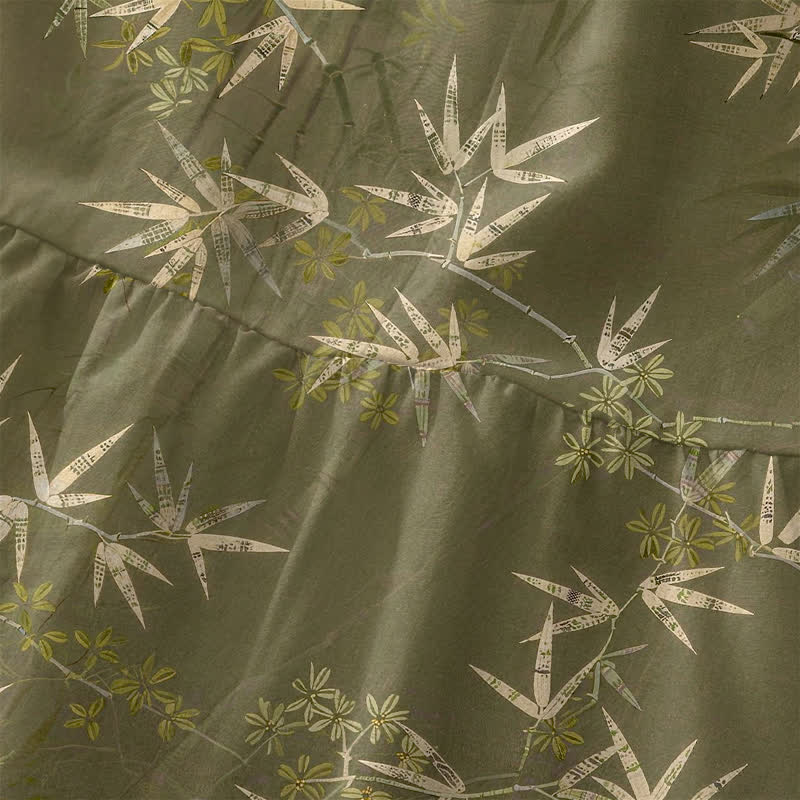 Buddha Stones Robe midi d'été décontractée pour femme, sans manches, à motif de feuilles de bambou et poches - image 1
