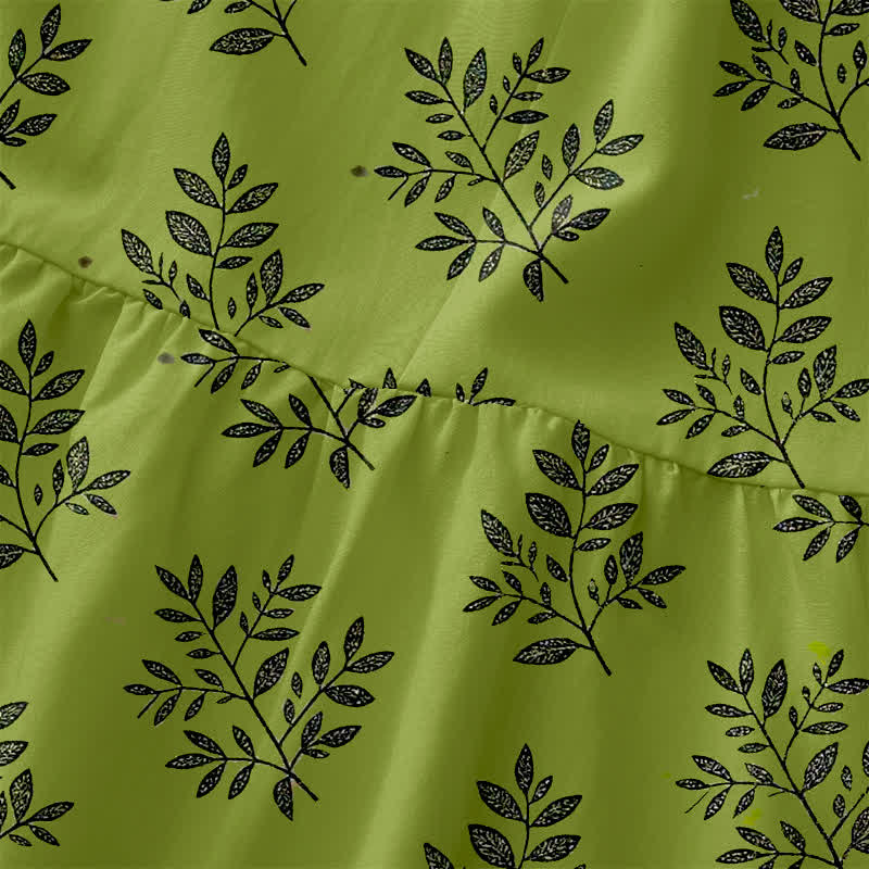 Buddha Stones Robe midi d'été décontractée pour femme, à motif botanique de feuilles, sans manches et avec poches - image 1