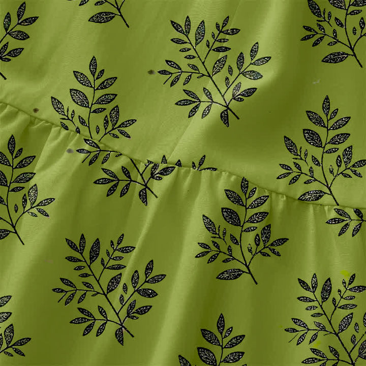 Buddha Stones Robe midi d'été décontractée pour femme, à motif botanique de feuilles, sans manches et avec poches - image 1