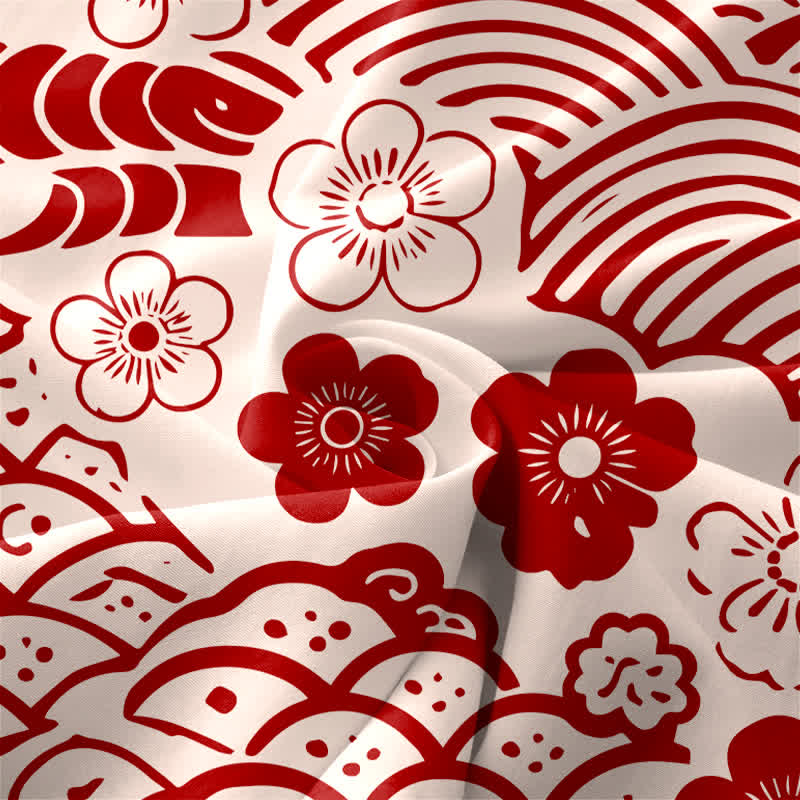 Buddha Stones Robe midi d'été décontractée Seigaiha à motif floral pour femme, sans manches et avec poches - image 3