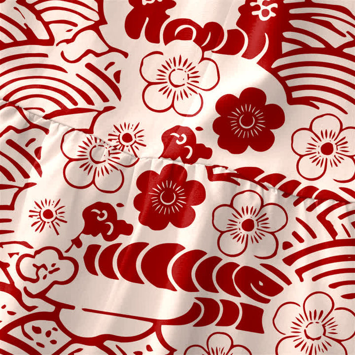 Buddha Stones Robe midi d'été décontractée Seigaiha à motif floral pour femme, sans manches et avec poches - image 1