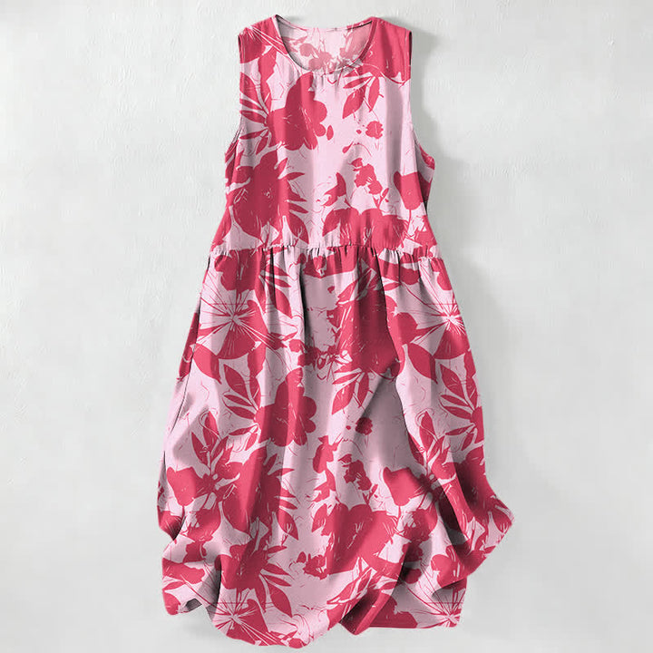 Buddha Stones Robe midi d'été décontractée à motif floral pour femme, sans manches et avec poches - Rose clair - US16，UK/AU20，EU48 (3XL) - image 0