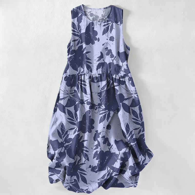 Buddha Stones Robe midi d'été décontractée à motif floral pour femme, sans manches et avec poches - Bleu acier clair - US16，UK/AU20，EU48 (3XL) - image 4