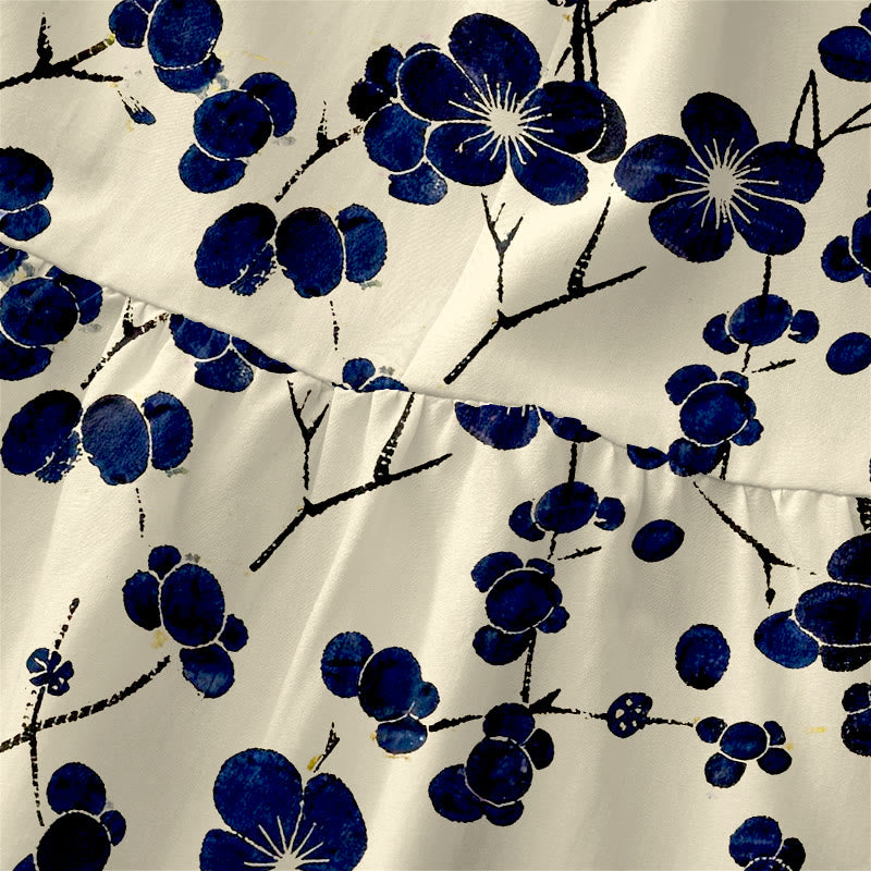 Buddha Stones Robe midi d'été décontractée pour femme, indigo, à motif floral et feuilles, sans manches et avec poches - image 1