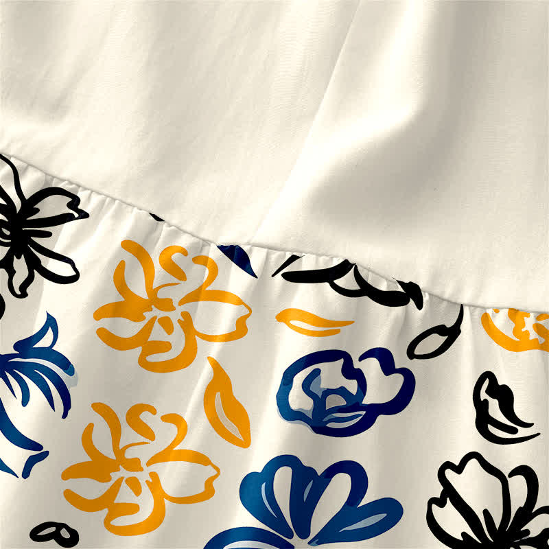 Buddha Stones Robe midi d'été décontractée pour femme, à motif floral abstrait, sans manches et avec poches - image 1