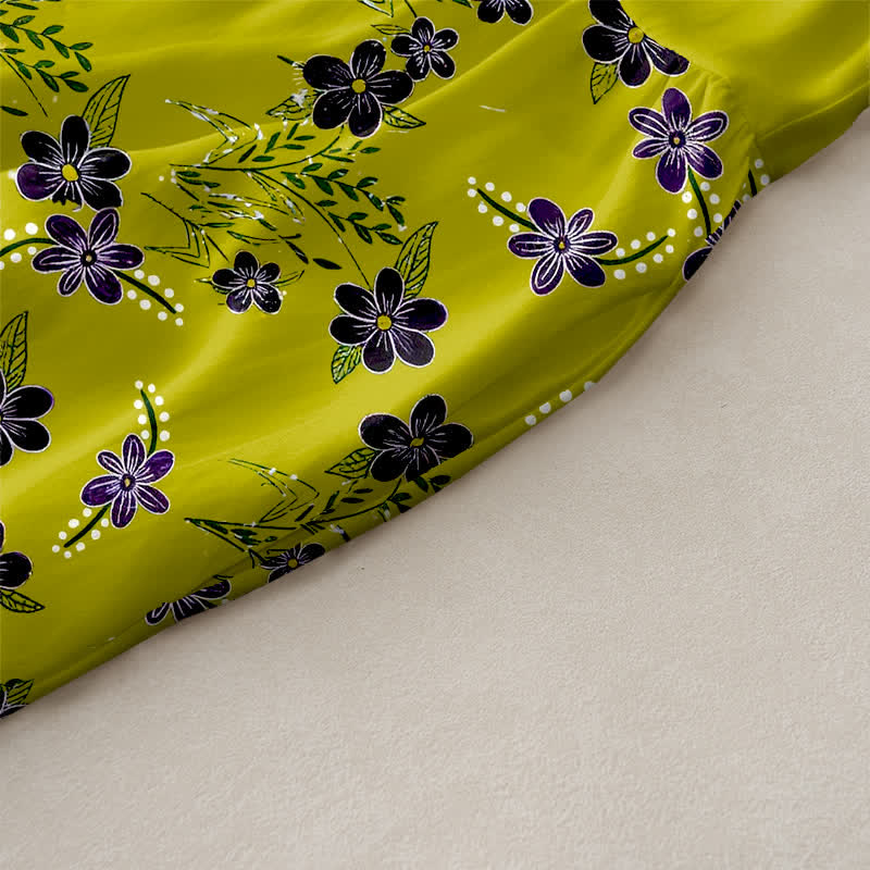 Buddha Stones Robe midi d'été décontractée pour femme, sans manches, à motif floral violet et feuilles, avec poches - image 2