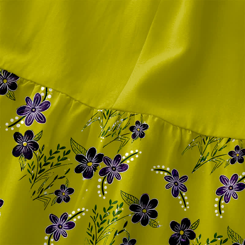 Buddha Stones Robe midi d'été décontractée pour femme, sans manches, à motif floral violet et feuilles, avec poches - image 1