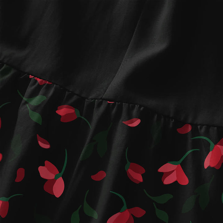 Buddha Stones Robe midi d'été décontractée pour femme, sans manches, à motif floral rouge et poches - image 1