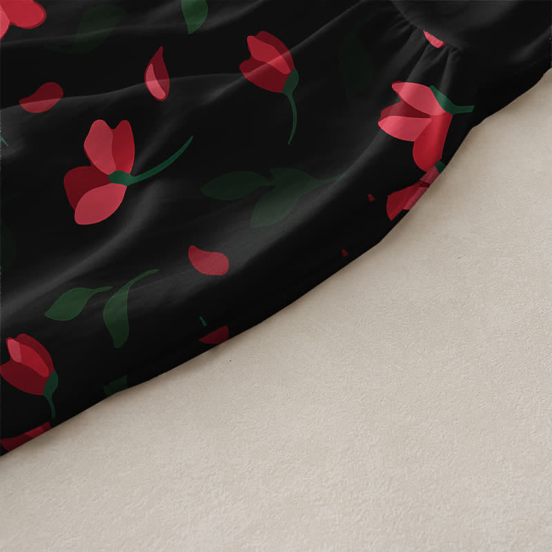 Buddha Stones Robe midi d'été décontractée pour femme, sans manches, à motif floral rouge et poches - image 2