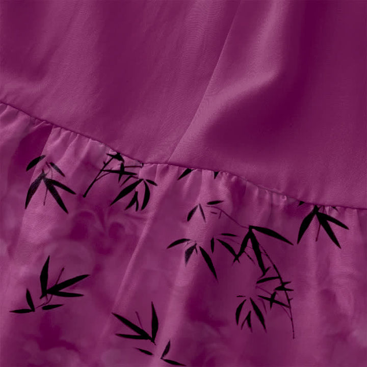 Buddha Stones Robe midi d'été décontractée pour femme, sans manches, à motif de feuilles de bambou et poches - image 1