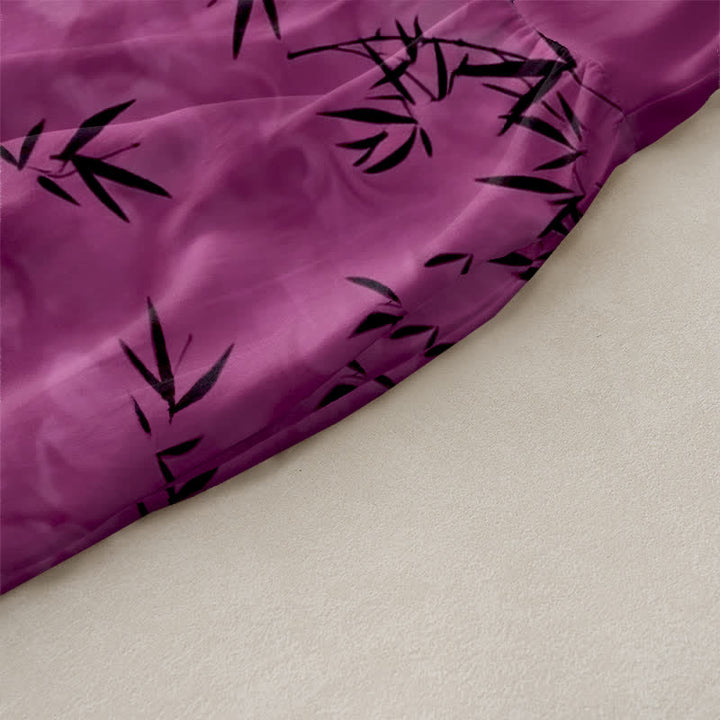 Buddha Stones Robe midi d'été décontractée pour femme, sans manches, à motif de feuilles de bambou et poches - image 2