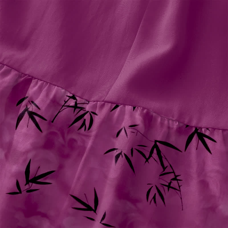 Buddha Stones Robe midi d'été décontractée pour femme, sans manches, à motif de feuilles de bambou et poches - image 1