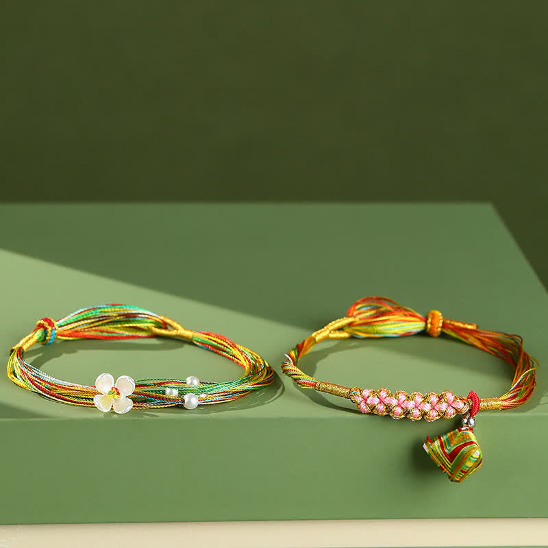 Buddha Stones Bracelet Zongzi multicolore à motifs de fleurs de pêcher - image 2