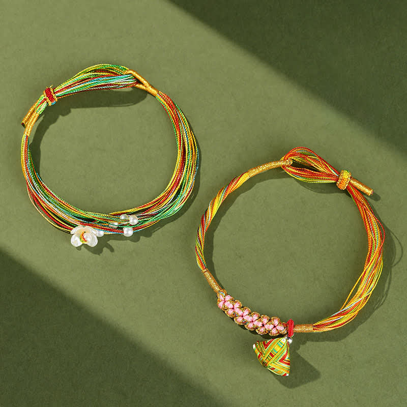 Buddha Stones Bracelet Zongzi multicolore à motifs de fleurs de pêcher - image 3