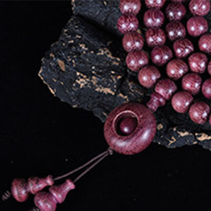 Buddha Stones Mala de 108 perles en calebasse Peltogyne naturelle - image 17