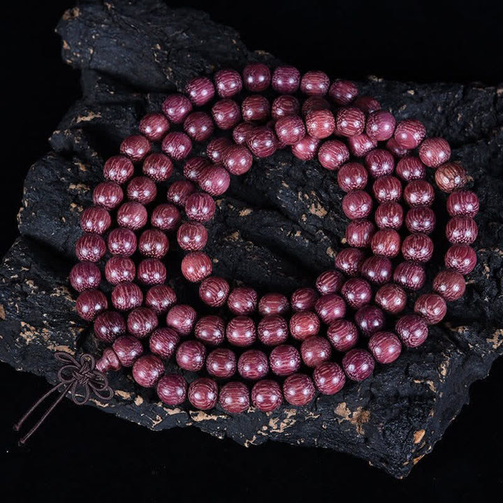 Buddha Stones Mala de 108 perles en calebasse Peltogyne naturelle - Chaîne - 8 mm - image 4