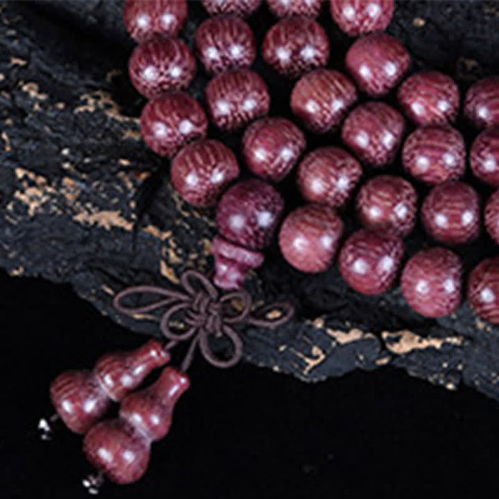 Buddha Stones Mala de 108 perles en calebasse Peltogyne naturelle - image 3