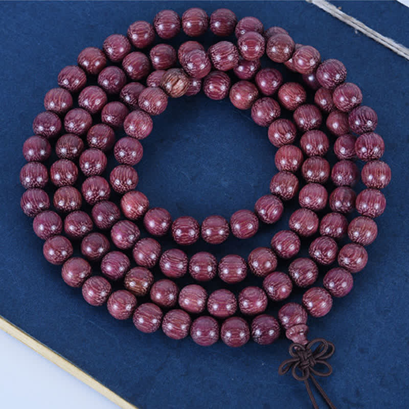 Buddha Stones Mala de 108 perles en calebasse Peltogyne naturelle - image 9